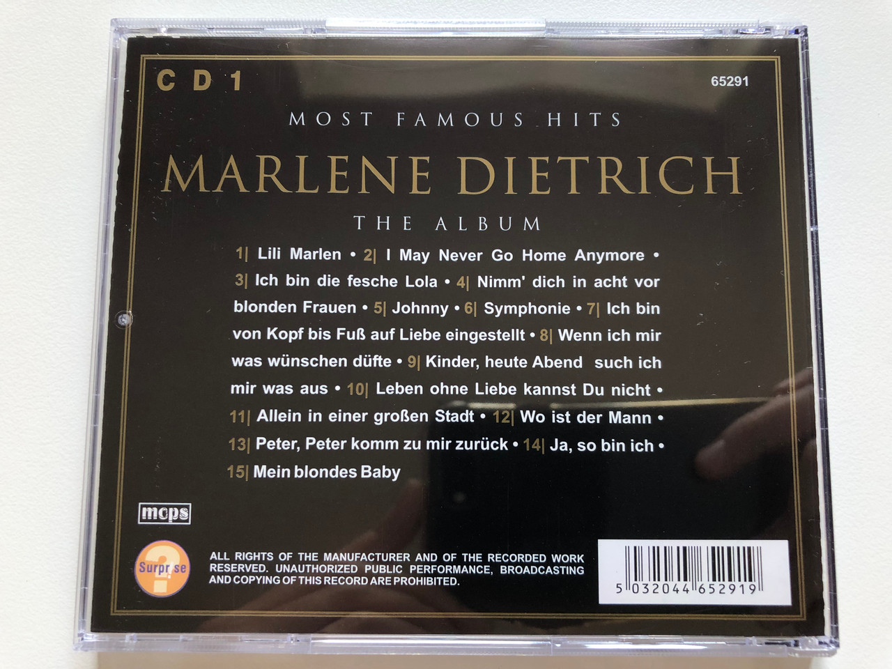 https://cdn10.bigcommerce.com/s-62bdpkt7pb/products/0/images/210727/Marlene_Dietrich_-_Most_Famous_Hits_-_The_Album_-_CD_1_Surprse_Audio_CD_65291_3__70510.1643695430.1280.1280.JPG?c=2&_gl=1*4zyjer*_ga*MjA2NTIxMjE2MC4xNTkwNTEyNTMy*_ga_WS2VZYPC6G*MTY0MzY5MjIzNi4yODEuMS4xNjQzNjk1MjQ1LjQy
