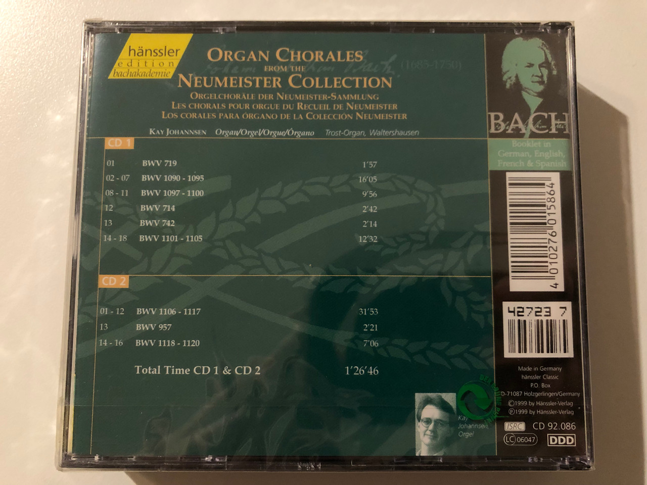 https://cdn10.bigcommerce.com/s-62bdpkt7pb/products/0/images/215479/Johann_Sebastian_Bach_-_Organ_Chorales_From_The_Neumeister_Collection_Kay_Johannsen_-_organ_Hnssler_Edition_Bachakademie_2x_Audio_CD_1999_CD_92_2__36819.1646718144.1280.1280.JPG?c=2&_gl=1*1hjri9c*_ga*MjA2NTIxMjE2MC4xNTkwNTEyNTMy*_ga_WS2VZYPC6G*MTY0NjcxMjI0NS4zMTMuMS4xNjQ2NzE3ODU5LjIw