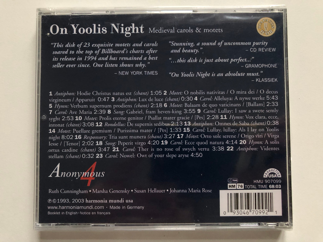 https://cdn10.bigcommerce.com/s-62bdpkt7pb/products/0/images/226295/On_Yoolis_Night_Medieval_Carols_Motets_-_Anonymous_4_Harmonia_Mundi_Audio_CD_2003_HMU_907099_2__58795.1651475302.1280.1280.JPG?c=2&_gl=1*cakyv7*_ga*MjA2NTIxMjE2MC4xNTkwNTEyNTMy*_ga_WS2VZYPC6G*MTY1MTQ3MjA0OS4zNzYuMS4xNjUxNDc1MjY0LjYw
