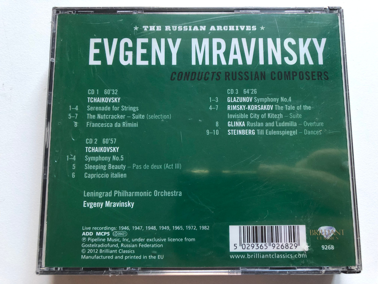 https://cdn10.bigcommerce.com/s-62bdpkt7pb/products/0/images/228279/Evgeny_Mravinsky_-_Conducts_Russian_Composers_Tchaikovsky_Glazunov_Rimsky-Korsakov_Glinka_Steinberg_The_Russian_Archives_Brilliant_Classics_3x_Audio_CD_2012_9268_2__96350.1653067968.1280.1280.JPG?c=2&_gl=1*9i86lg*_ga*MjA2NTIxMjE2MC4xNTkwNTEyNTMy*_ga_WS2VZYPC6G*MTY1MzA1NDg0MC40MDUuMS4xNjUzMDY3ODA1LjQz