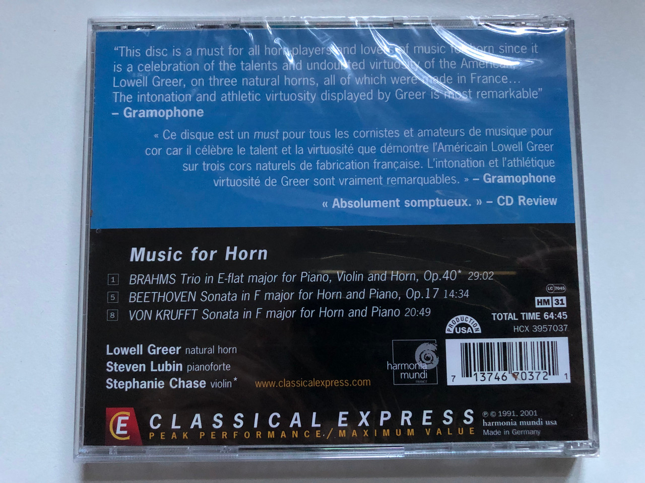 https://cdn10.bigcommerce.com/s-62bdpkt7pb/products/0/images/253117/Music_For_Horn_-_Brahms_Beethoven_-_Lowell_Greer_Steven_Lubin_piano_Stephanie_Chase_violin_Classical_Express_Harmonia_Mundi_Audio_CD_2001_HCX_3957037_2__13320.1662100401.1280.1280.JPG?c=2&_gl=1*1ciwn3c*_ga*MjA2NTIxMjE2MC4xNTkwNTEyNTMy*_ga_WS2VZYPC6G*MTY2MjA5ODg0Ni41NDcuMS4xNjYyMTAwMTY3LjM2LjAuMA..