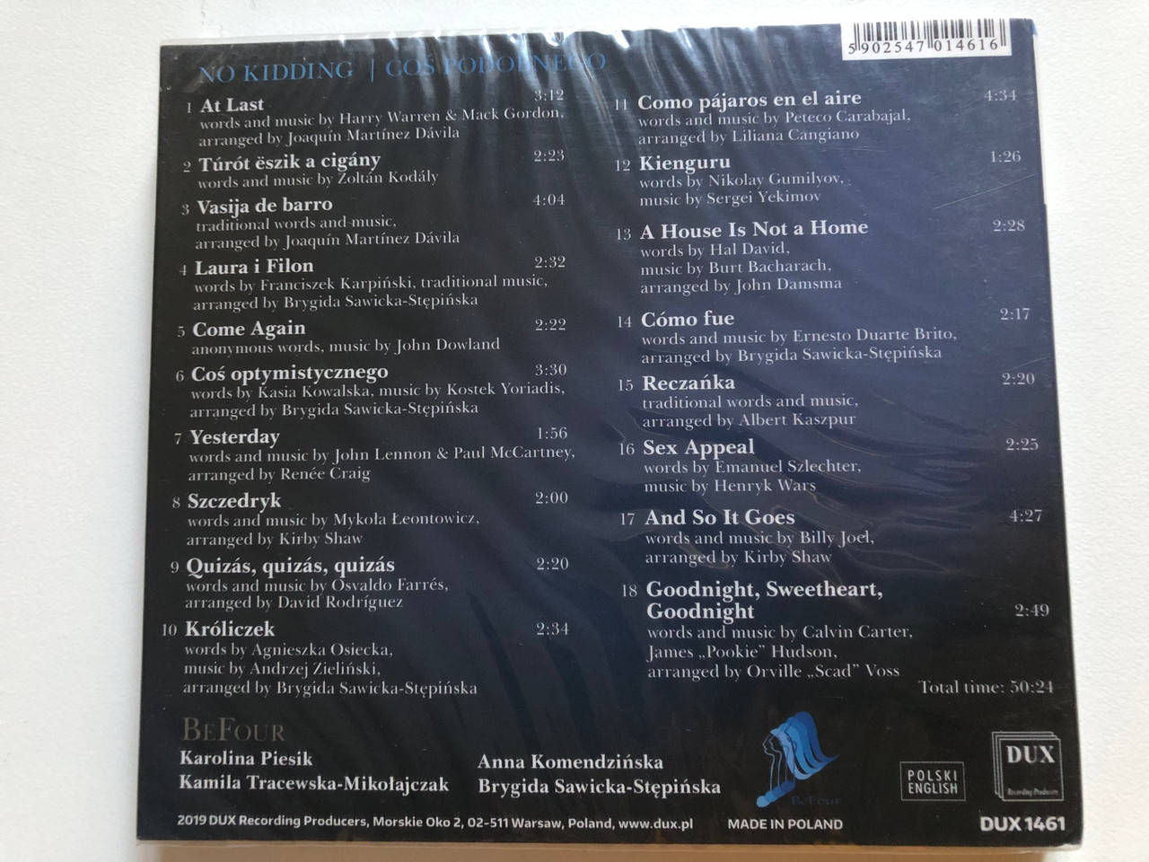 https://cdn10.bigcommerce.com/s-62bdpkt7pb/products/0/images/265150/Be_Four_-_No_Kidding_DUX_Recording_Audio_CD_2019_DUX_1461_2__25954.1675069606.1280.1280.JPG?c=2&_gl=1*f8bvs7*_ga*MjA2NTIxMjE2MC4xNTkwNTEyNTMy*_ga_WS2VZYPC6G*MTY3NTA2NDAxMC43MzQuMS4xNjc1MDY5MTg3LjQ2LjAuMA..