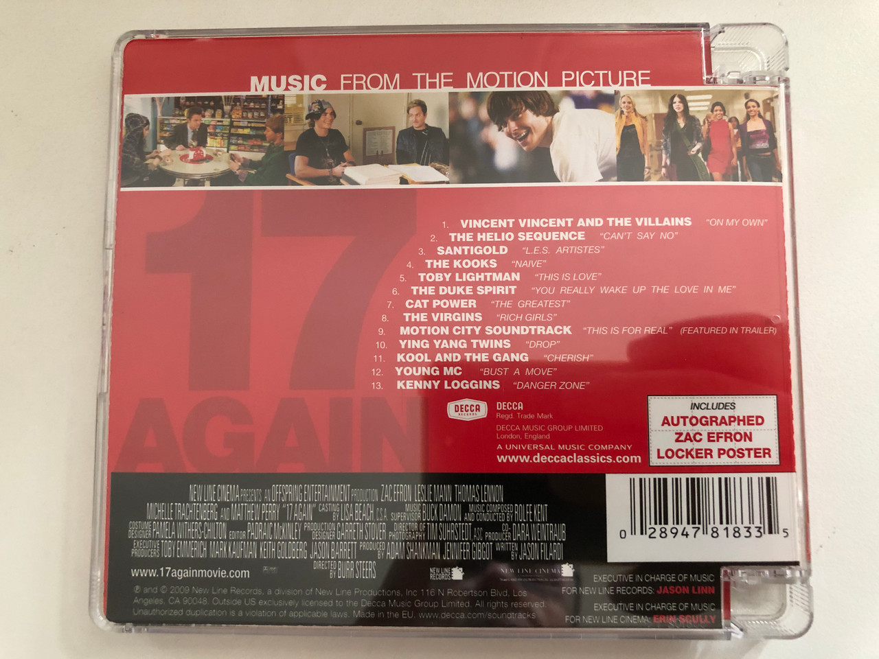 https://cdn10.bigcommerce.com/s-62bdpkt7pb/products/0/images/287208/Zac_Efron_17_Again_Music_From_The_Motion_Picture_Decca_Audio_CD_2009_478_1833_2__93689.1690187060.1280.1280.JPG?c=2&_gl=1*18egu9p*_ga*MjA2NTIxMjE2MC4xNTkwNTEyNTMy*_ga_WS2VZYPC6G*MTY5MDE3ODQ1Ni45OTMuMS4xNjkwMTg2ODczLjU4LjAuMA..