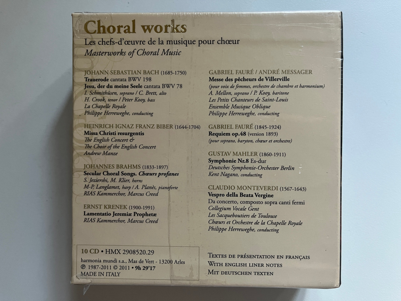 https://cdn10.bigcommerce.com/s-62bdpkt7pb/products/0/images/287961/Choral_Works_-_Bach_Biber_Brahms_Faure_Krenek_Mahler_Monteverdi_HM_Gold_Harmonia_Mundi_10x_Audio_CD_Box_Set_2011_HMX_2908520_5__76687.1690455992.1280.1280.JPG?c=2&_gl=1*cfw1eu*_ga*MjA2NTIxMjE2MC4xNTkwNTEyNTMy*_ga_WS2VZYPC6G*MTY5MDQ1MDI2NC45OTguMS4xNjkwNDU1Nzk2LjIuMC4w