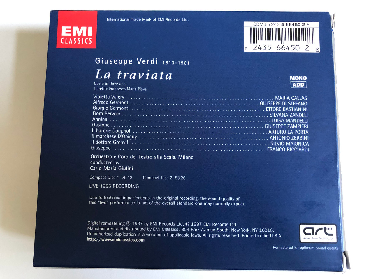 https://cdn10.bigcommerce.com/s-62bdpkt7pb/products/0/images/297712/Verdi_La_Traviata_Live_1955_Recording_-_Maria_Callas_Giuseppe_di_Stefano_Ettore_Bastianini_Orchestra_E_Coro_Del_Teatro_Alla_Scala_Carlo_Maria_Giulini_EMI_Classics_2x_Audio_CD_Box_Se__32946.1693506621.1280.1280.JPG?c=2&_gl=1*eik44b*_ga*MjA2NTIxMjE2MC4xNTkwNTEyNTMy*_ga_WS2VZYPC6G*MTY5MzQ5ODY0MC4xMDU0LjEuMTY5MzUwNjQ1MC4yOC4wLjA.