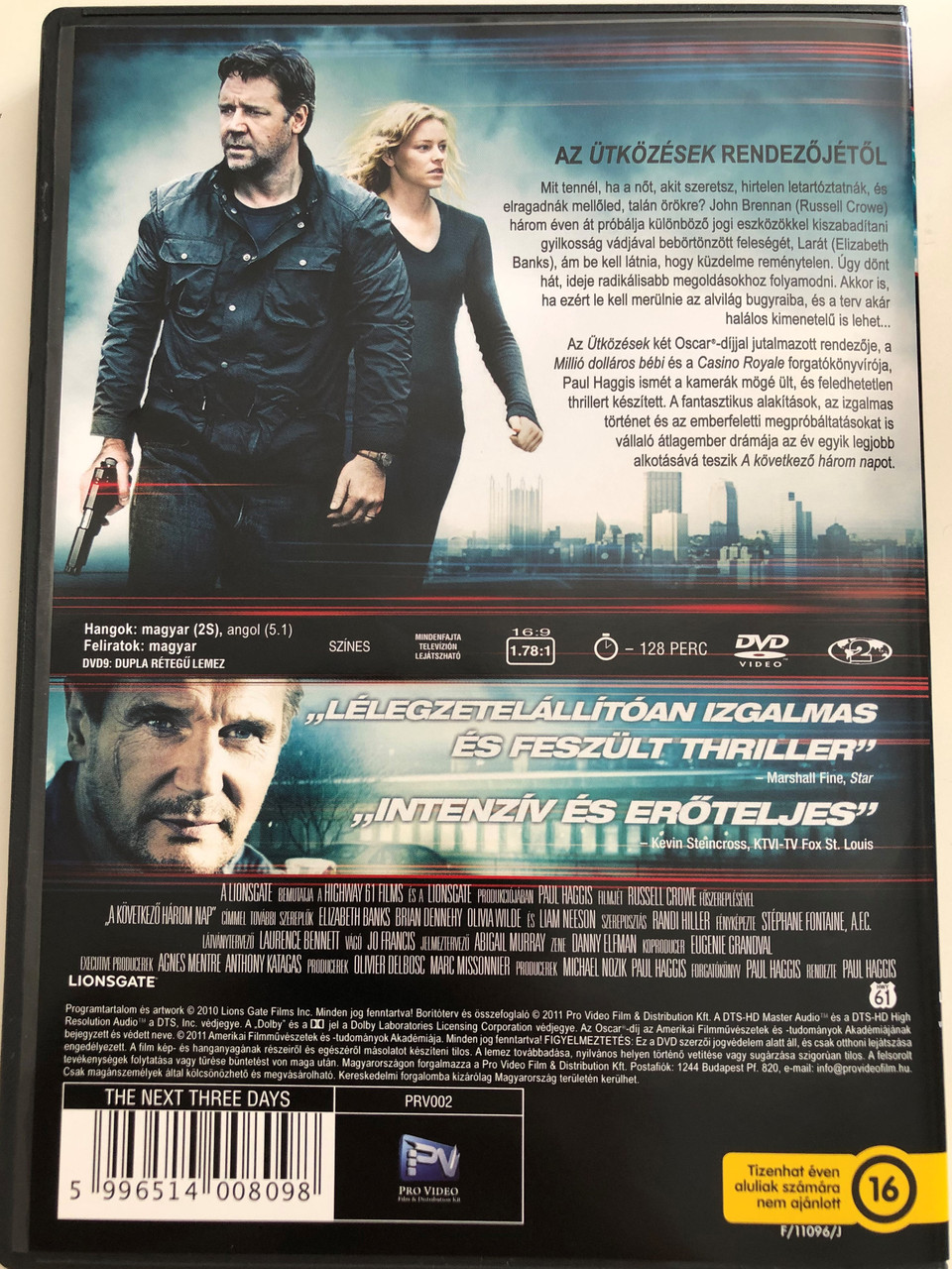 The Next Three Days Dvd 2010 A Kovetkezo Harom Nap Directed By Paul Haggis Starring Russel Crowe Elizabeth Banks Brian Dennehy Olivia Wilde Bibleinmylanguage