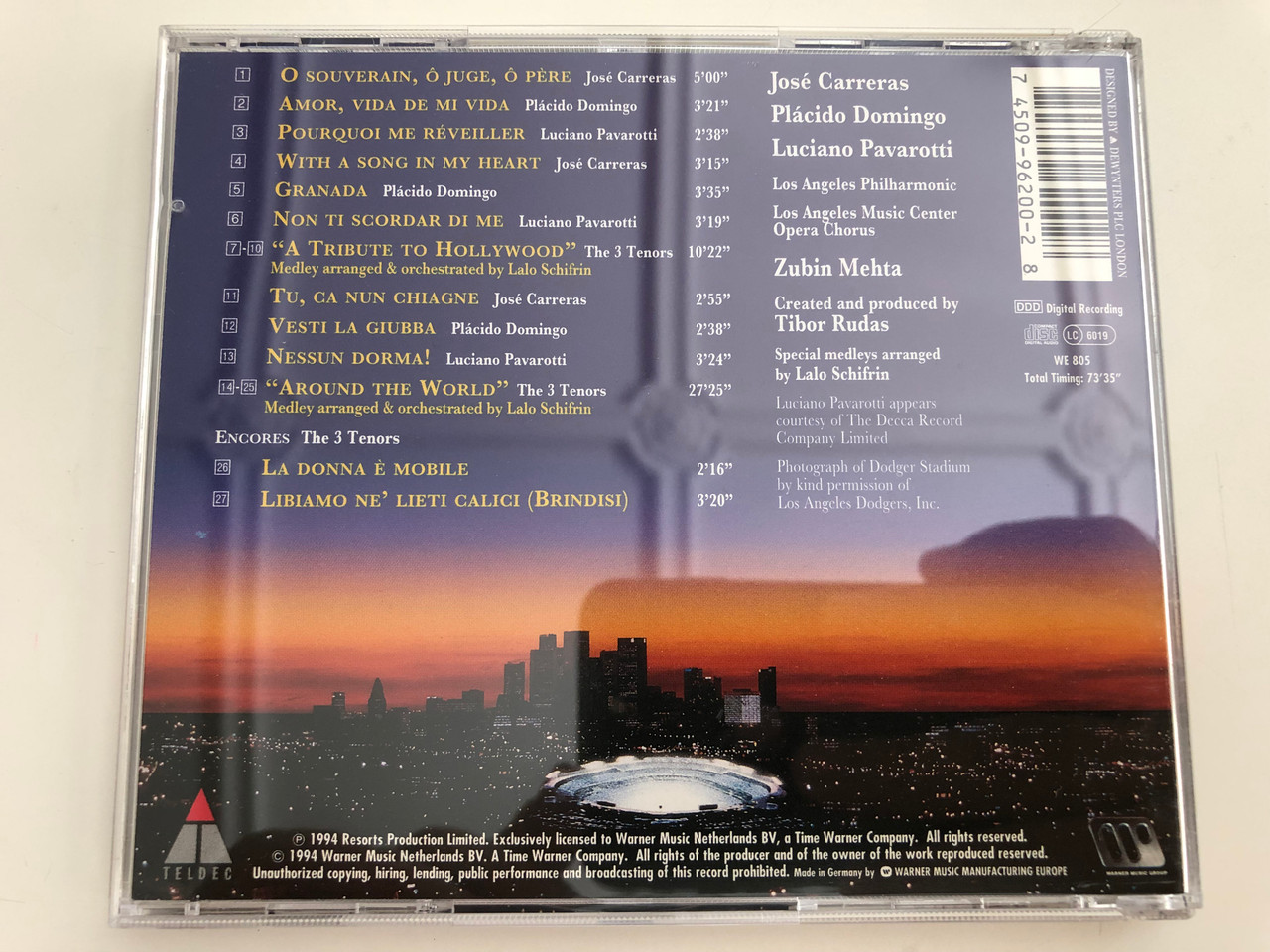The 3 Tenors in Concert 1994 / Carreras, Domingo, Pavarotti with Mehta /  Audio CD 1994 / Teldec WE 805 - bibleinmylanguage