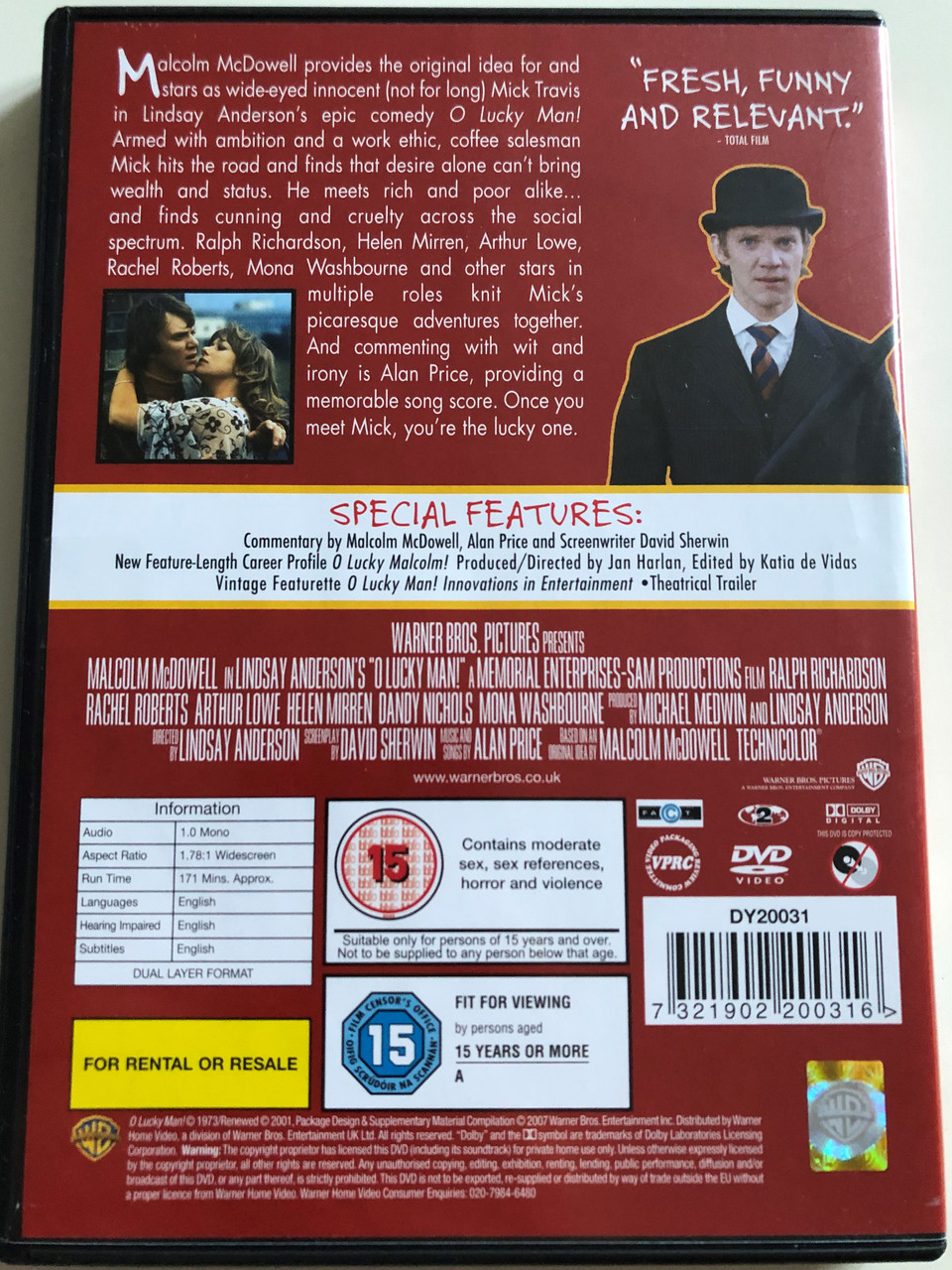 O Lucky Man! DVD 1973 / Directed by Lindsay Anderson / Starring: Malcolm  McDowell, Ralph Richardson ,Rachel Roberts, Arthur Lowe, Helen Mirren /  Two-Disc Special Edition - bibleinmylanguage