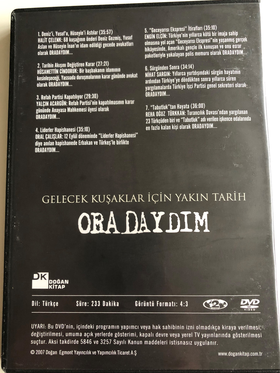 soner yalcin oradaydim dvd 2007 davalar gelecek kusaklar icin yakin tarih recent history of turkey for future generations turkish language