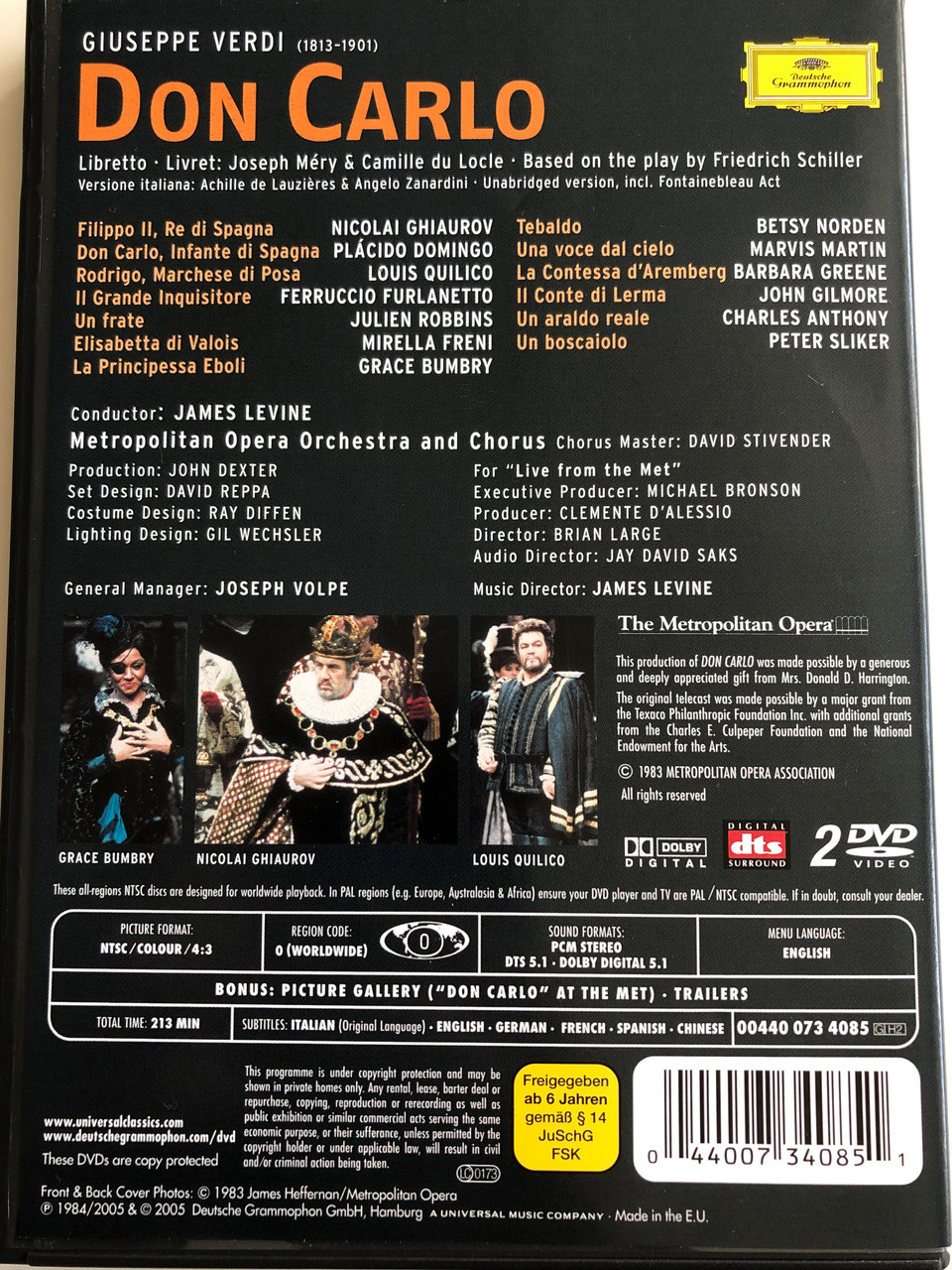 Verdi - Don Carlo DVD 2005 / Plácido Domingo, Mirella Freni / Directed by  Brian Large / Metropolitan Opera Orchestra and Chorus / Conducted by James  Levine / 2 DVD - bibleinmylanguage