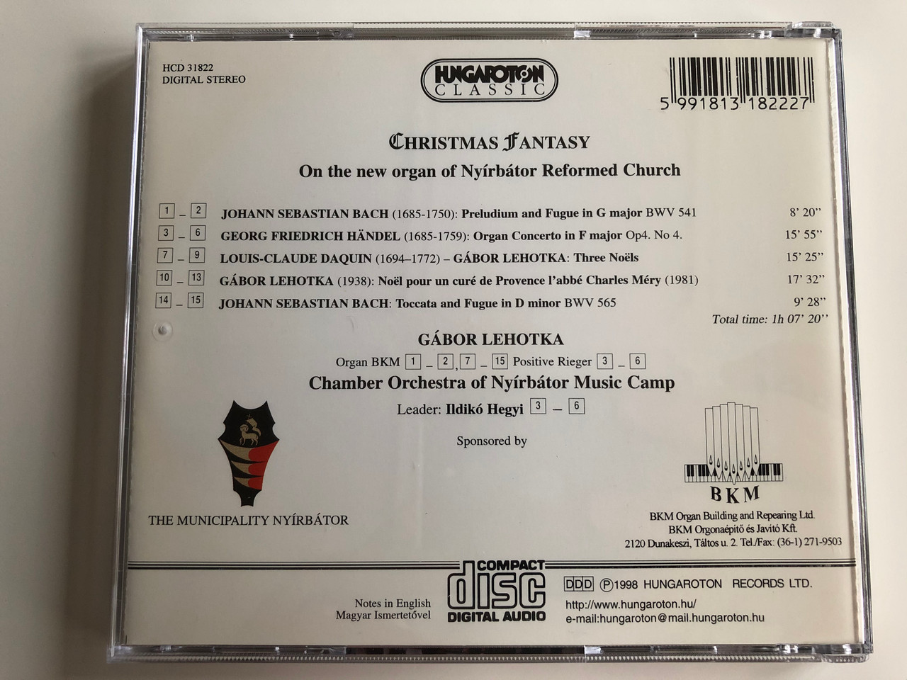 Christmas Fantasy J S Bach Handel Daquin Lehotka Gabor Lehotka On The Organ Of Nyirbator Music Camp Chamber Orchestra Of Nyirbator Music Camp Hungaroton Classic Audio Cd 1998 Stereo Hcd 312 Bibleinmylanguage