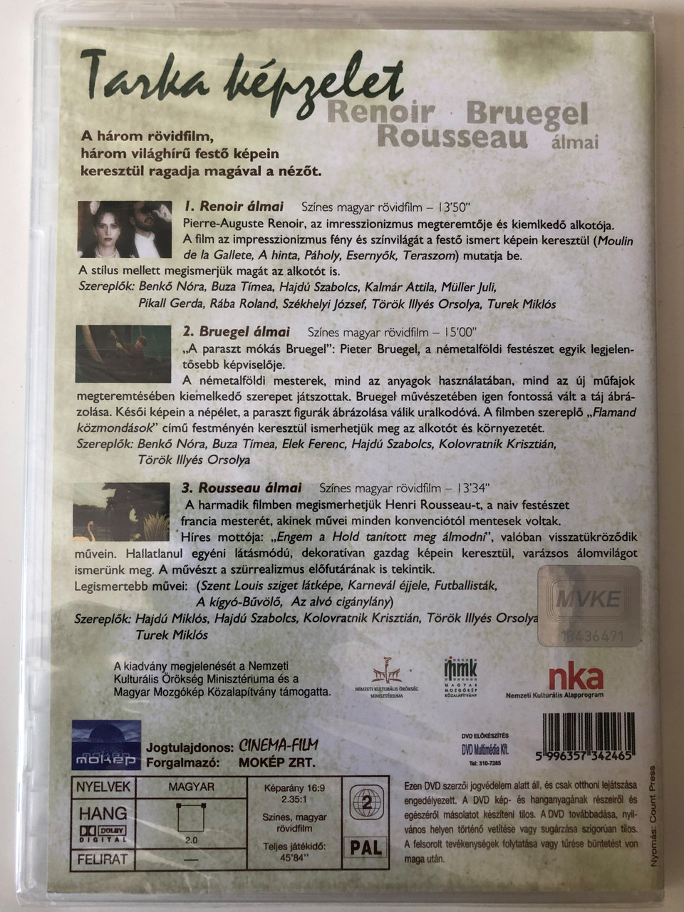 Tarka képzelet DVD 2003 / Directed by Groó Diana / 3 Hungarian short movies  / Starring: Benkő Nóra, Buza Tímea, Hajdú Szabolcs, Pikali Gerda / 1.  Renoir álmai, 2. Bruegel álmai, 3. Rousseau álmai - bibleinmylanguage