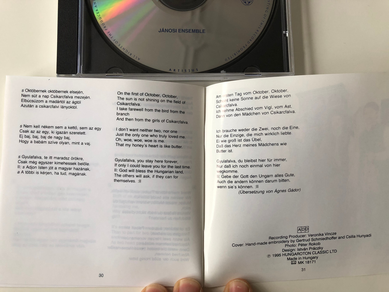 Jánosi Ensemble ‎– Rhapsody: Liszt & Bartók Sources / Hungaroton ‎Classic  Audio CD 1994 Stereo / HCD 18191 - bibleinmylanguage