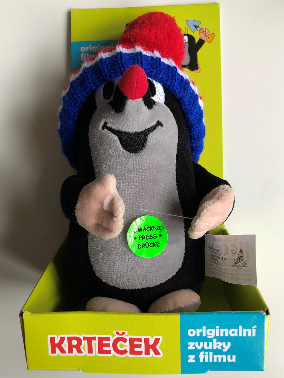 Krtek - Talking Little mole with Tricolor Cap - plush toy with original  film sounds / Krteček - Originální filmové