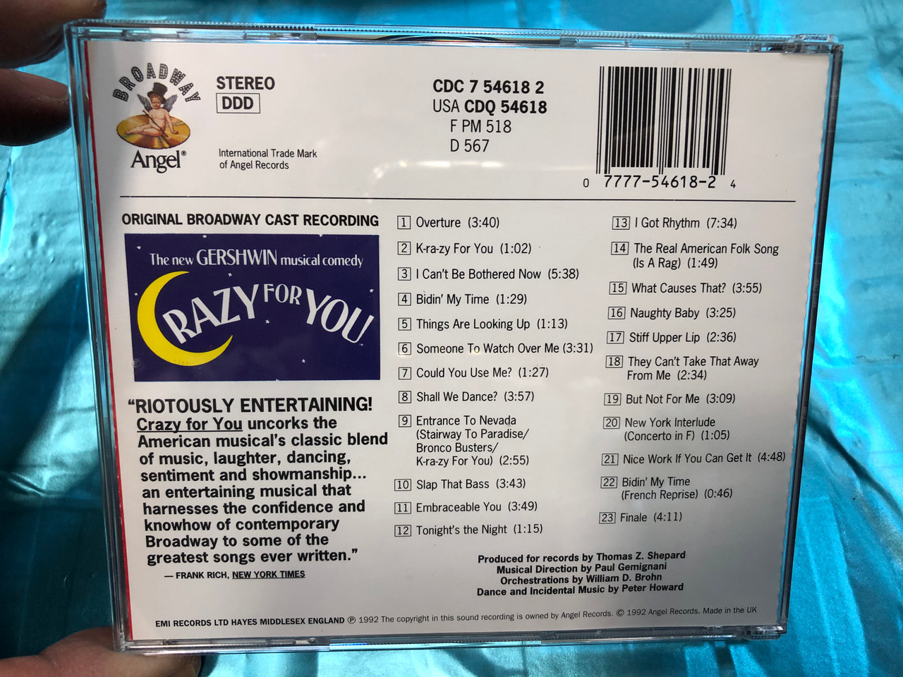 Original Broadway Cast Recording The New Gershwin Musical Comedy Crazy For You Produced For Records By Thomas Z Sherpard Broadway Angel Audio Cd 1992 Stereo Cdc 7 2 Bibleinmylanguage