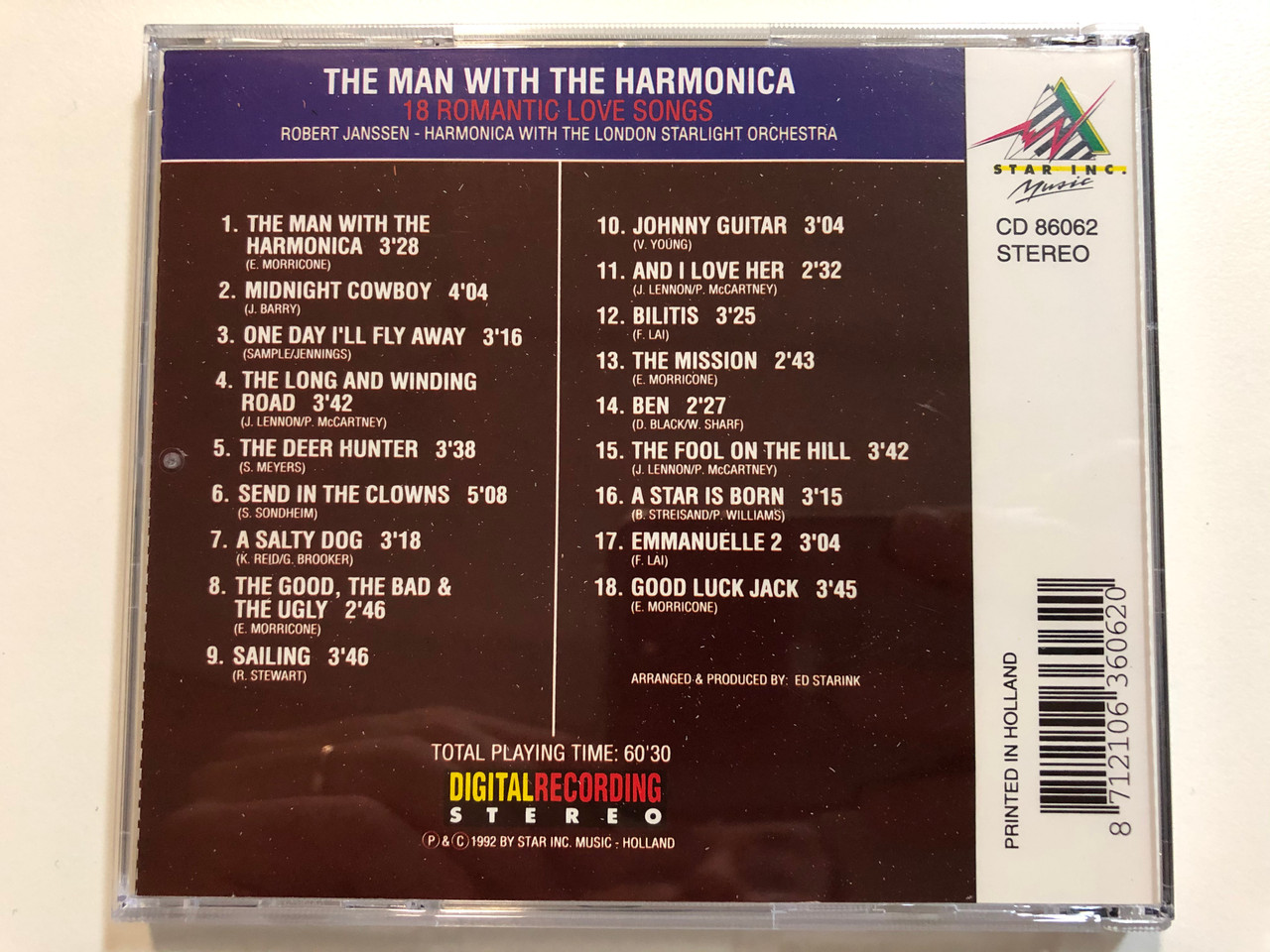 The Man With The Harmonica - 18 Romantic Love Songs / Robert Janssen With  The London Starlight Orchestra / Midnight Cowboy, Sailing, The Long And  Winding Road, The Deer Hunter / Star