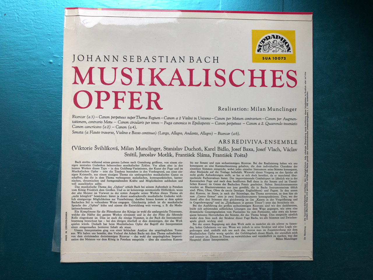 J. S. Bach - Musical Offering / Ars Rediviva Ensemble / Supraphon LP / SUA  10072 - bibleinmylanguage