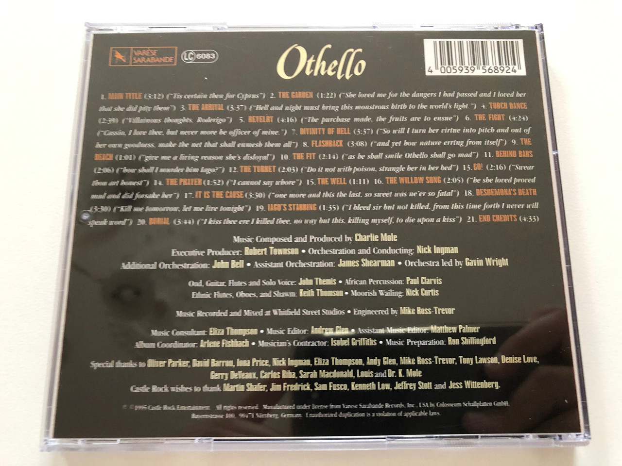 https://cdn10.bigcommerce.com/s-62bdpkt7pb/products/31179/images/183547/Othello_Original_Motion_Picture_Soundtrack_-_Music_composed_by_Charlie_Mole_Varse_Sarabande_Audio_CD_1995_VSD-5689_4__33476.1625598558.1280.1280.JPG?c=2