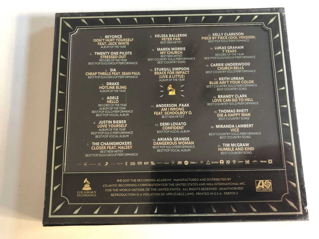https://cdn10.bigcommerce.com/s-62bdpkt7pb/products/31397/images/184754/Grammy_2017_Nominees_Beyonce_feat._Jack_White_Twenty_One_Pilots_Sia_feat._Sean_Paul_Drake_Adele_Justin_Bieber_The_Chainsmokers_feat._Halsey_Kelsea_Ballerini_Maren_Morris_Sturgill__56250.1626341159.1280.1280.JPG?c=2&_gl=1*l7zb22*_ga*OTE2MzI1NzU5LjE2MjY0NjA3Nzg.*_ga_WS2VZYPC6G*MTYyNjY2ODYyMS4zLjEuMTYyNjY2OTY0OS42MA..