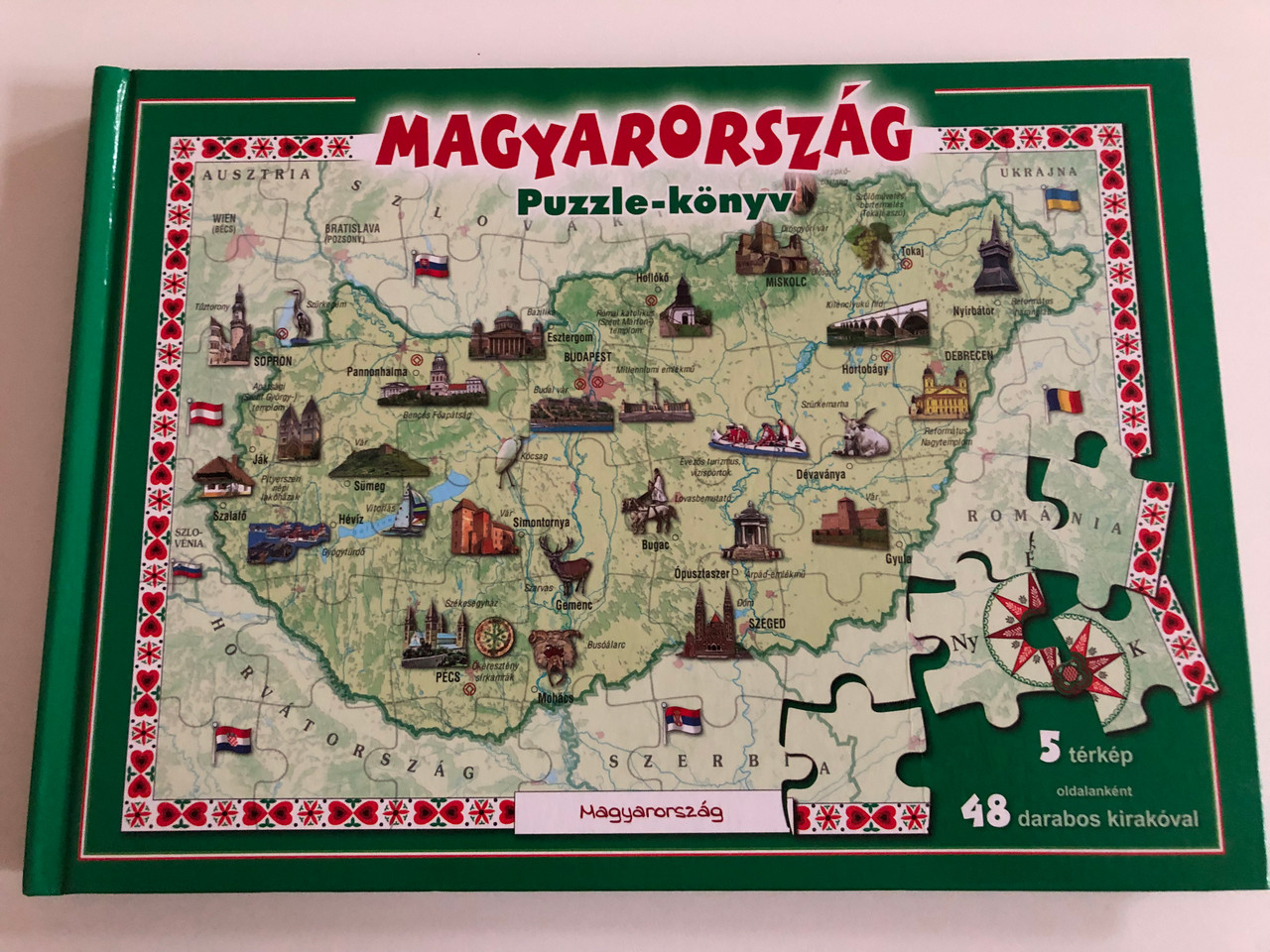 Magyarország Puzzle-könyv / Hungary puzzle book / 5 térkép - 48 darabos  kirakóval / 5 maps with 48 pcs puzzle per map / Manó könyvek 2015 /  Hardcover - bibleinmylanguage