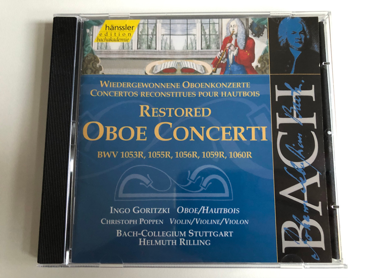 Johann Sebastian Bach - Restored Oboe Concerti BWV 1053R, 1055R, 1056R,  1059R, 1060R / Ingo Goritzki - oboe, Christoph Poppen - violin,  Bach-Collegium Stuttgart, Helmuth Rilling / Hänssler Classic Audio CD 2000  / CD 92.131 - bibleinmylanguage