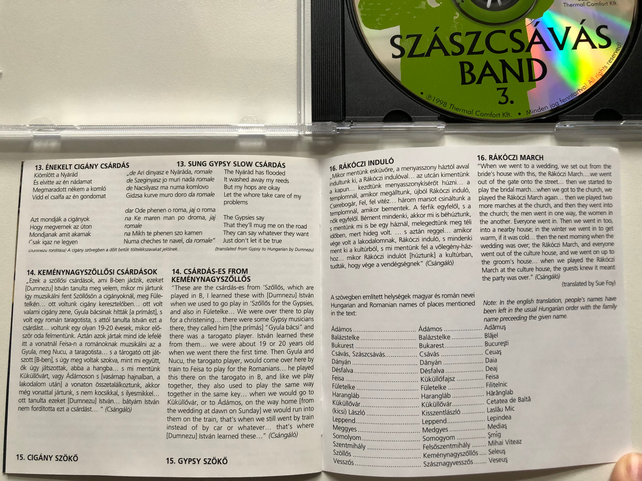 Szászcsávás Band – Szászcsávás Band 3. / Thermal Comfort Kft CD Audio 1998  - bibleinmylanguage