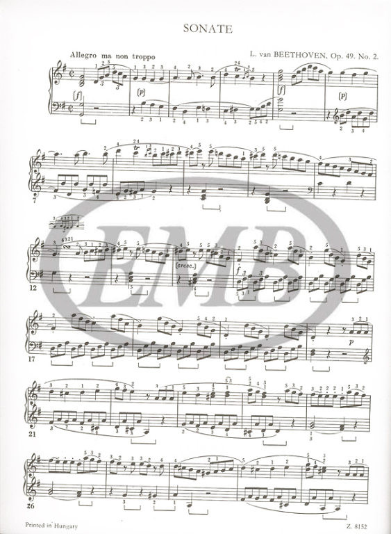 Beethoven, Ludwig van: Sonatas for piano in separate editions (Weiner) / G  major op. 49, no. 2 / Edited by Weiner Leó / Editio Musica Budapest  Zeneműkiadó / 1977 / Beethoven, Ludwig