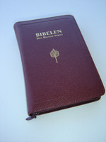 Norwegian Bible / Burgundy Leather Bound, Zipper, Golden Edges