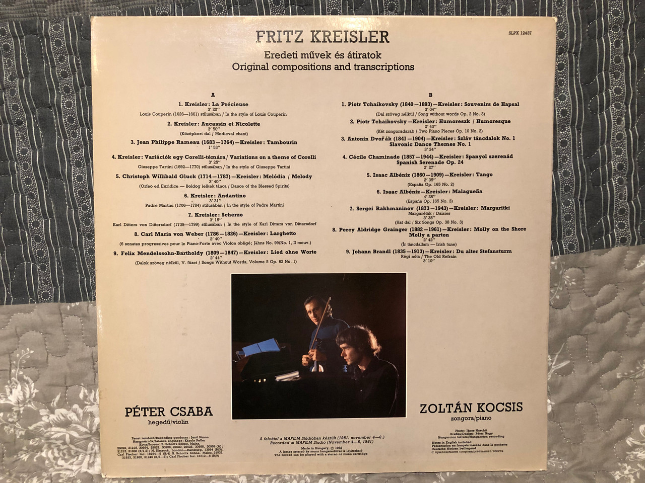 Fritz Kreisler, Péter Csaba, Zoltán Kocsis – In The Style Of / Hungatron /  1982 LP VINYL SLPX 12437 - bibleinmylanguage