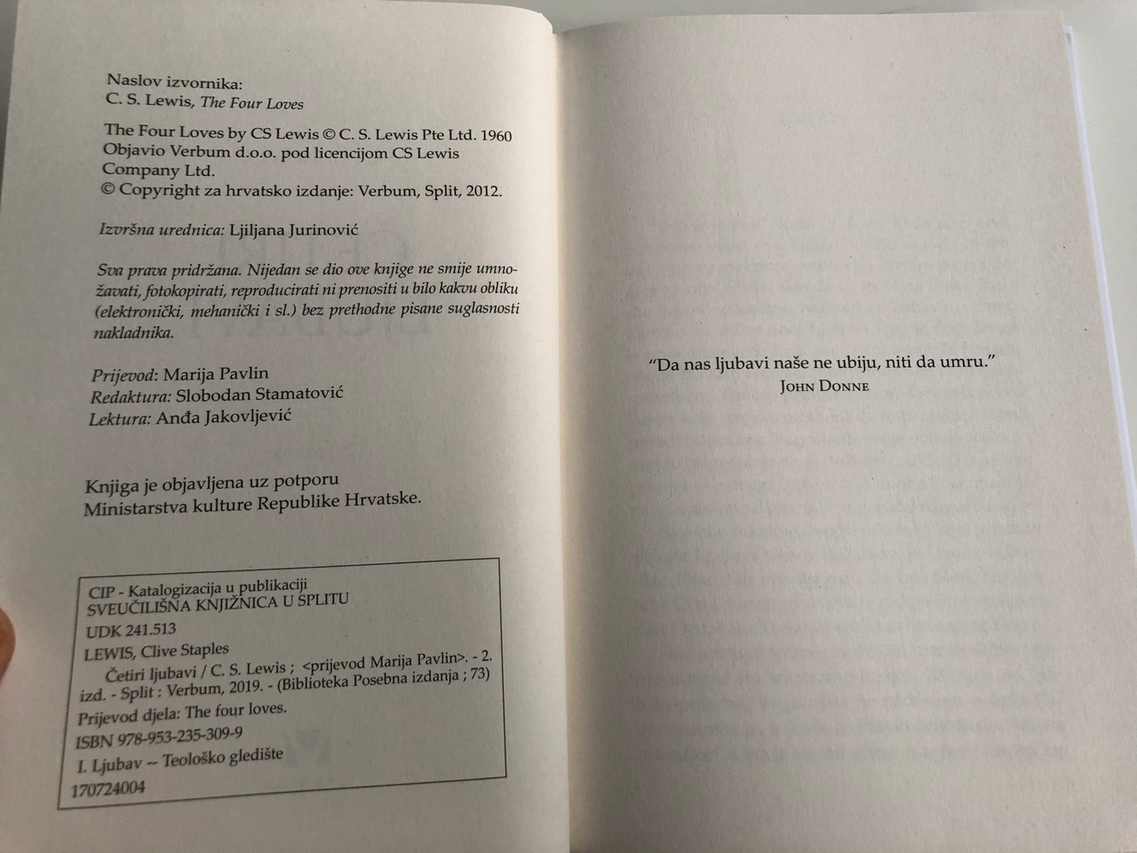 Cetiri Ljubavi By C S Lewis Storge Philia Eros Agape Croatian Translation Of The Four Loves 2nd Edition Hardcover 2019 Verbum Bibleinmylanguage