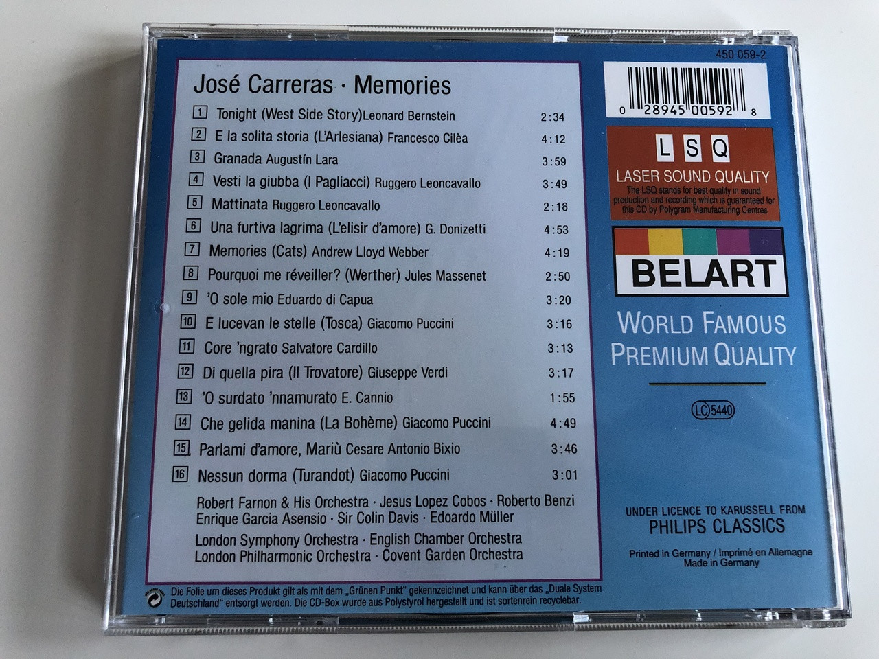 Carreras ‎– Memories / Tonight, O sole mio, Granada / José Carreras a  Spanish tenor / Audio CD 1984-1979 - bibleinmylanguage