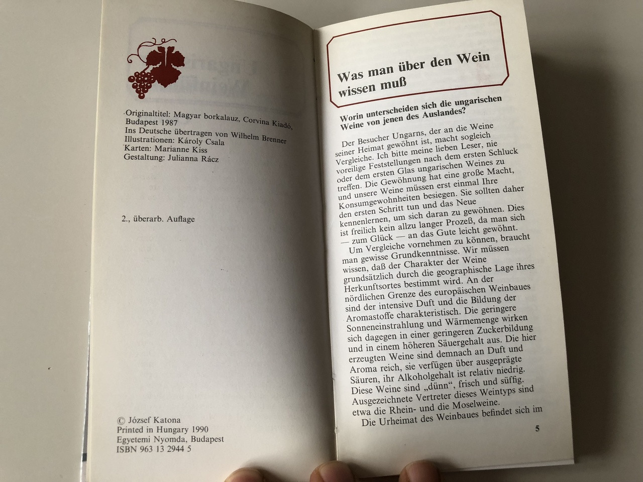 Ungarische Weinführer / Hungarian Wine Guide in German language / Corvina /  Hardcover, 1990 - bibleinmylanguage