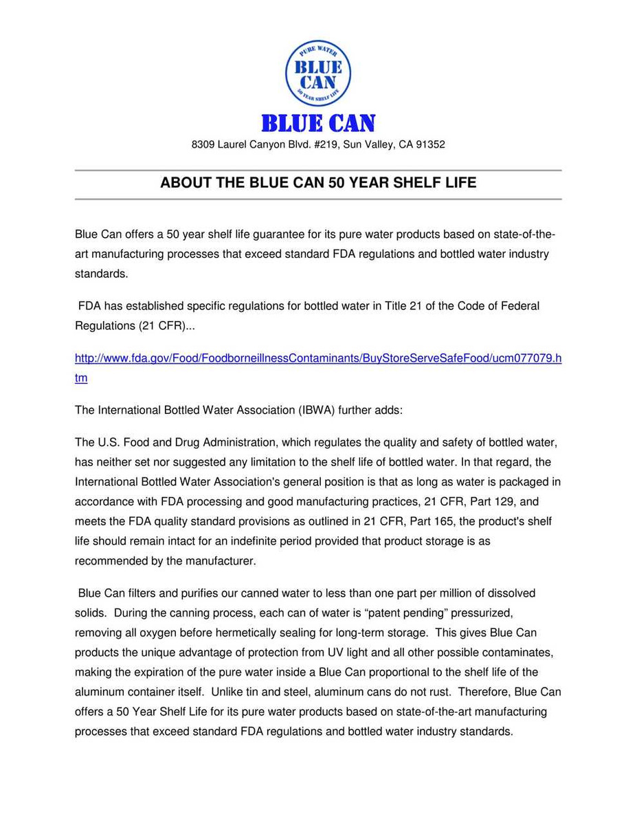 Blue Can 50 Year Shelf Life Water