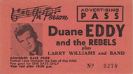 DUANE EDDY AND LARRY WILLIAMS ADVERTISING PASS TICKET