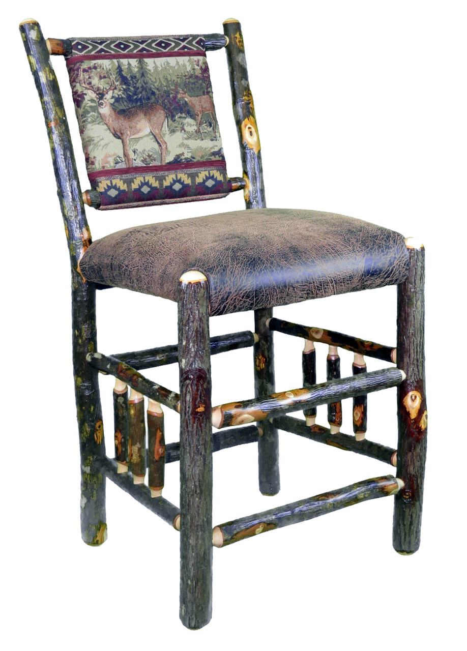 Rustic Hickory Bar Stool with Spindle Sides - Buck & Doe