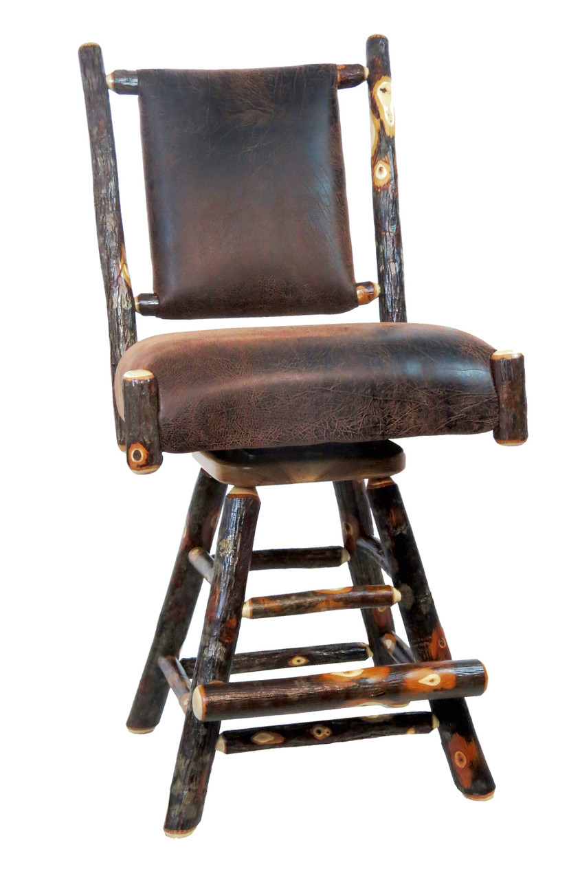 Rustic Hickory Swivel Bar Stool 24 inch- Faux Leather