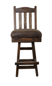 Barnwood Swivel Bar Stool Slat Back Upholstered Seat - 24" or 30"