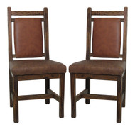 Set of 2 Barnwood Dining Chairs Leather Back and Leather Seat