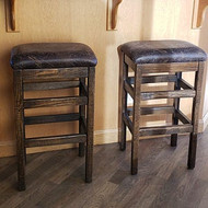 Barnwood Bar Stool No Back Upholstered Seat  24" or 30"