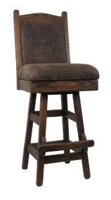 Barnwood Swivel Bar Stool Upholstered Back & Leather Seat - 24" or 30"