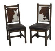 Barnwood Dining Chairs Hair on Hide Leather Back and Smooth Leather Seat