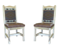 Wormy Maple Dining Chairs Upholstered Back and Leather Seat