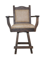 Modern Rustic Swivel Bar Stool Enclosed Leather Upholstered Back & Seat with Arms - 24" or 30"