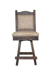 Modern Rustic Oak Swivel Bar Stool Enclosed Leather Back & Seat - 24" or 30"