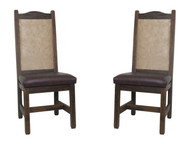 Set of 2 High Back Modern Rustic Barnwood Dining Chairs Leather Back and Leather Seat