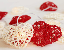 Red White Heart Party Lights Rattan Cane