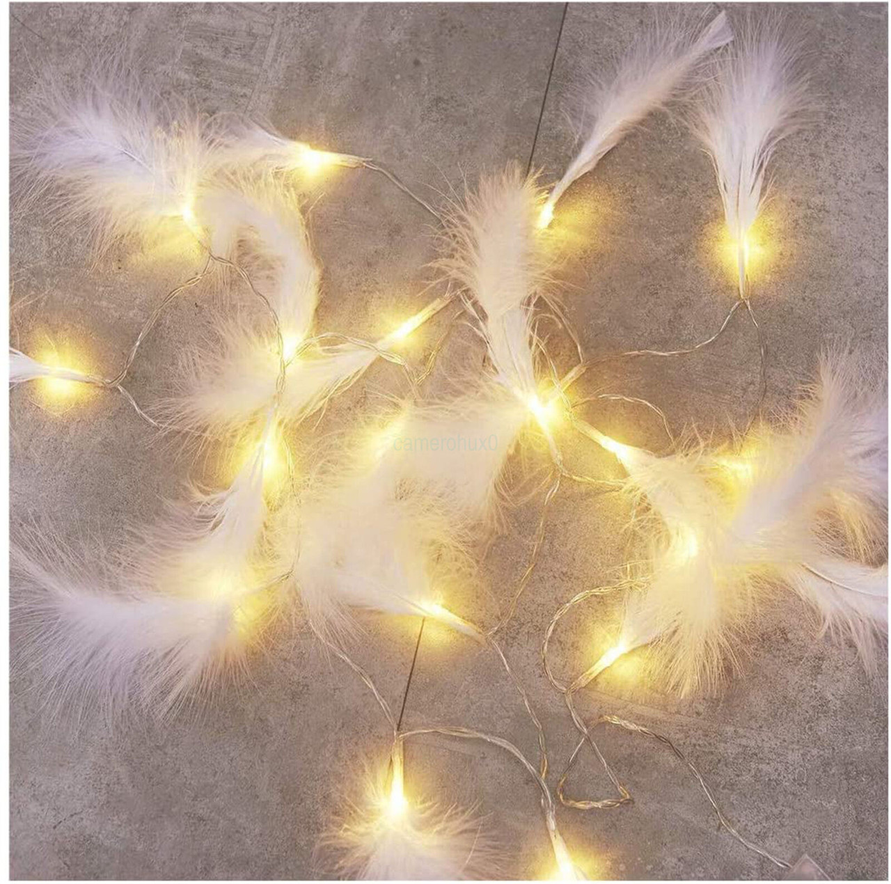 White Feather Fluffy LED Fairy Lights battery powered