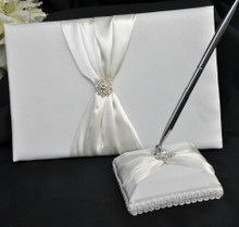 Wedding Guest Sign Comment register Book and Silver Pen with Matching Stand