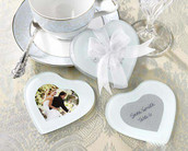 Love Heart Shaped Wedding Bomboniere Glass Coaster - Photo Frame - 2 per set
