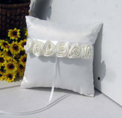 White Wedding Ring Bearer Pillow - White Rosettes Design